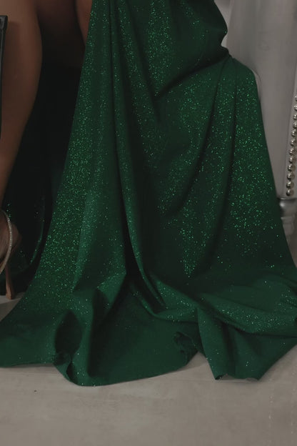 Paris - Brokátové maxi šaty na ramínka, lahvově zelená